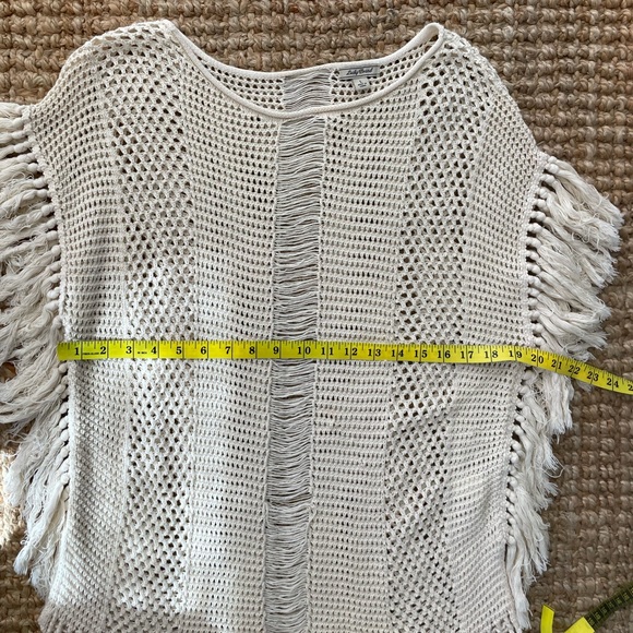 Lucky Brand L Cream Open Knit Fringe Boho Sleeveless Sweater - Picture 8 of 9